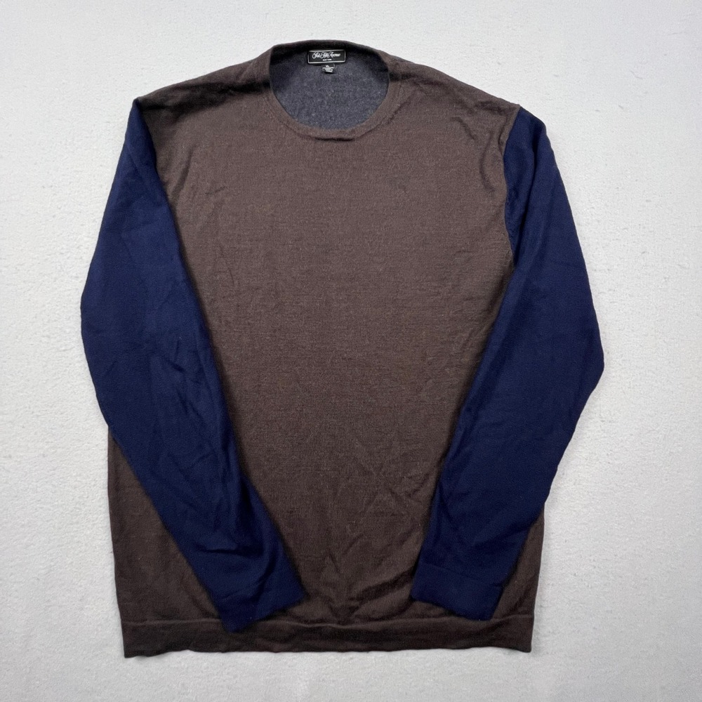 Saks Fifth Avenue Sweater Mens XL Brown Merino Wool Colorblock Crewneck Pullover